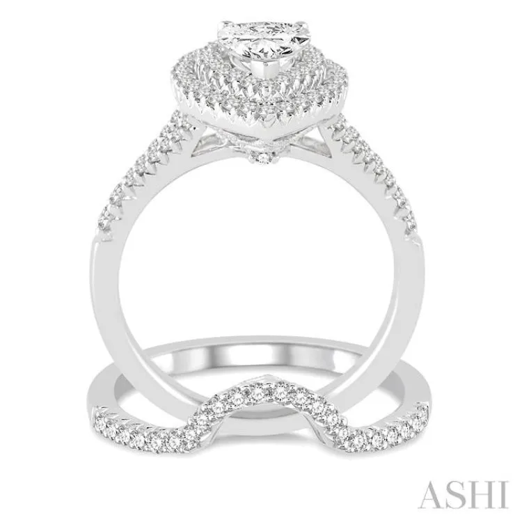 1 1/5 Ctw Diamond Bridal Set with 1 Ctw Pear Cut Engagement Ring and 1/5 Ctw Wedding Band in 14K White Gold