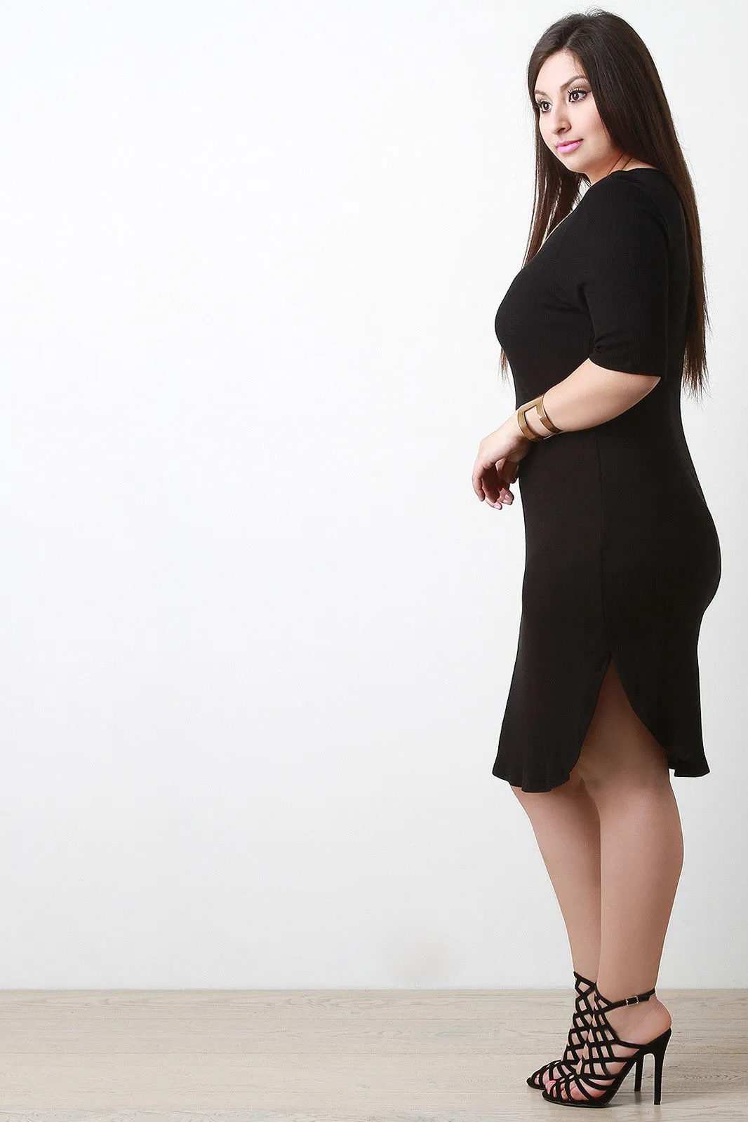 Adjustable Zip Neckline Thermal Knit Dress