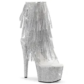 BEJEWELED-1017RSF-7 Silver Rhinestone Fringe Stripper Boots