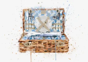 Blue Gingham Picnic Hamper Wall Art Print