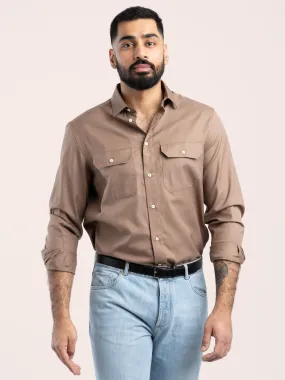 Brown Cotton Sport Shirt