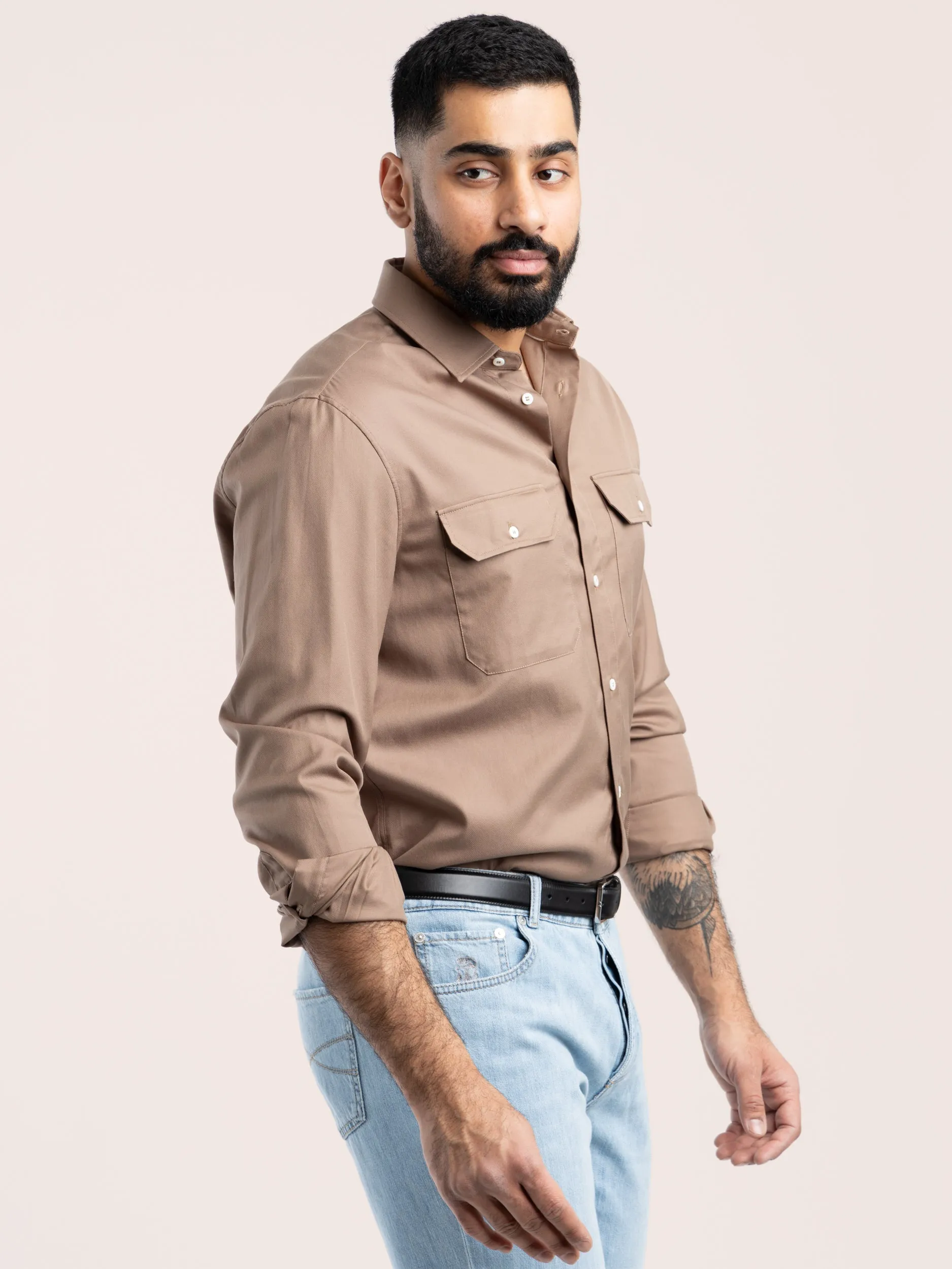 Brown Cotton Sport Shirt