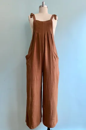 Brown Linen Tie Shoulder Jumpsuit