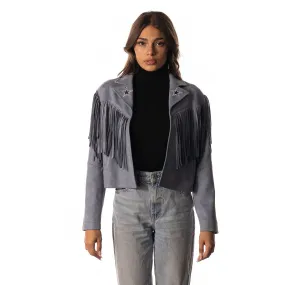 Dallas Cowboys Womens Suede Fringe Jacket - Light Blue