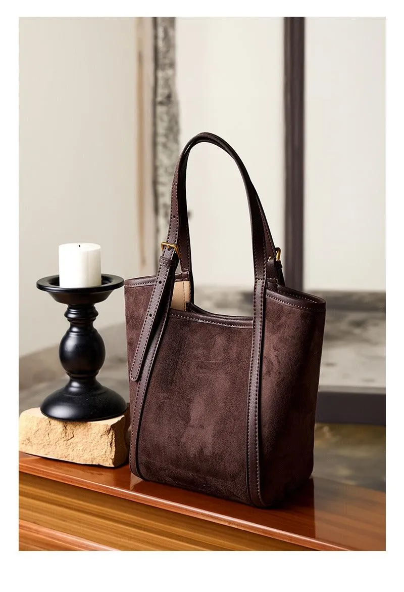 Elegant Suede Leather Tote Bag with Adjustable Strap | Shoulder Bag for Women