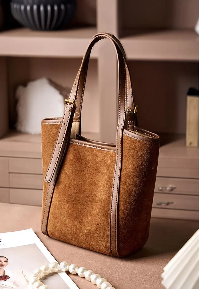 Elegant Suede Leather Tote Bag with Adjustable Strap | Shoulder Bag for Women