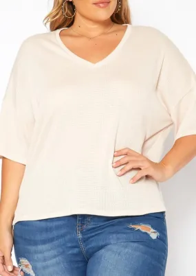 Hi Curvy Plus Size Comfy Knit V Neck T Shirt