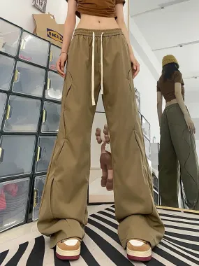 Hippie Khaki Baggy Drawstring Wide Leg Sports Oversized Jogging Pant