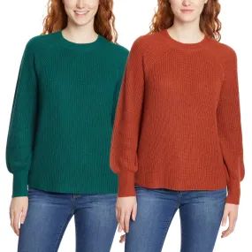 Jessica Simpson Women's Bell Sleeve Soft Rib Knit Top Relaxed Fit Sweater