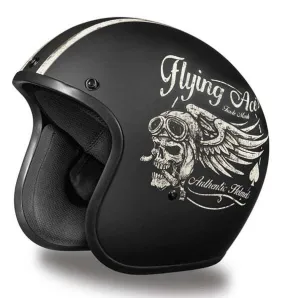 Matt Black 'Flying Skulls' - Daytona Low Profile D.O.T. Open Face Helmet