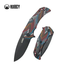 Mikkel Willumsen Design Bravo one Drop Point Outdoor Folding Camping Knife Damascus Pattern Colorful G10 Handle 3.39 Blackwash AUS-10 KU319F