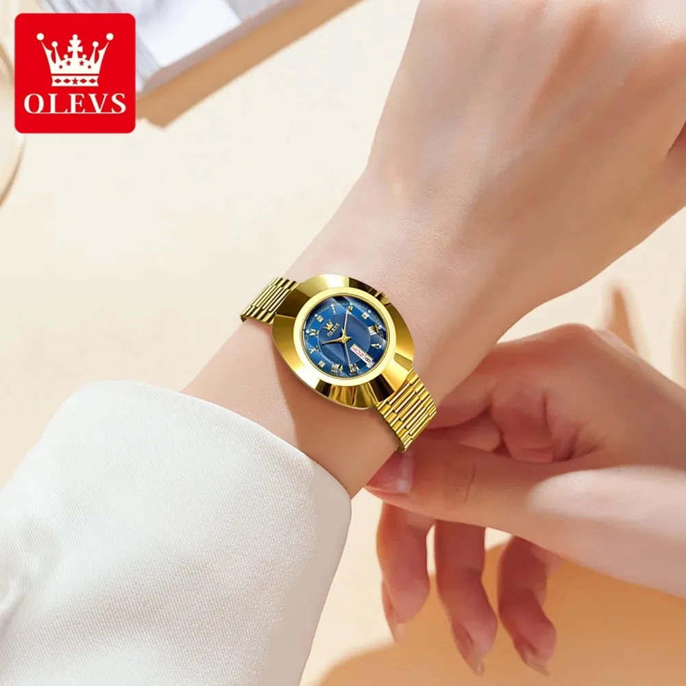 OLEVS Golden Quartz Watch for Women Fashion Elegant Tungsten Steel Case Waterproof Wristwatches Luxury Original Ladies Watch New