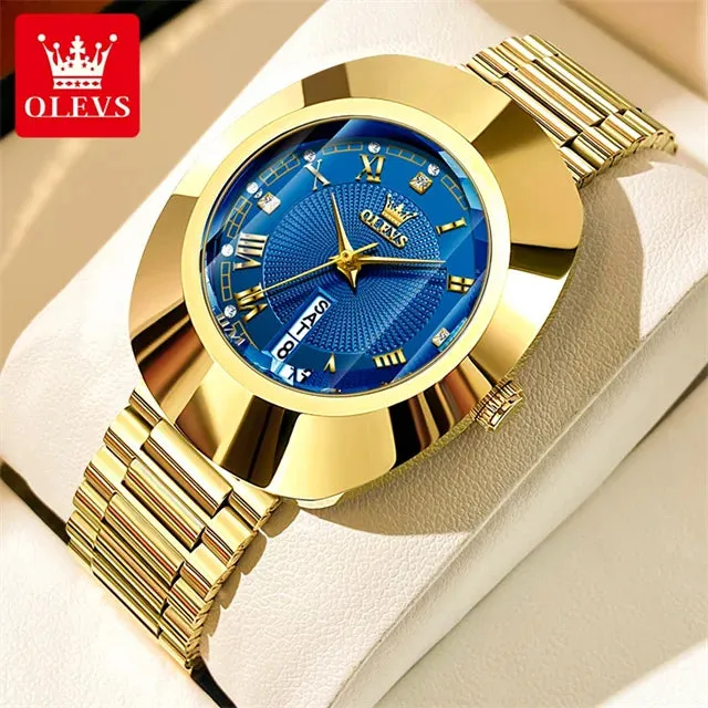 OLEVS Golden Quartz Watch for Women Fashion Elegant Tungsten Steel Case Waterproof Wristwatches Luxury Original Ladies Watch New