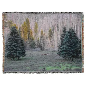 Roaming American Elk at New Mexico’s Jemez Mountains Oversized Woven Tapestry Blanket