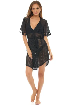 SHORT DUSTER CAP SLEEVE WITH TASSEL AND TIE BELT - BOX