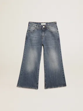 Wide-leg jeans in mid-blue bull denim