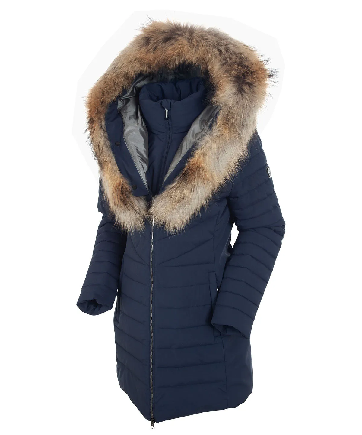 Women's River Waterproof Quilted 3/4 Coat with Removable Fur Ruff